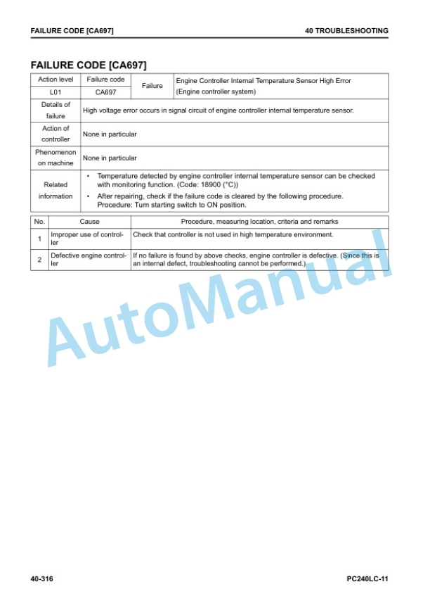 Komatsu PC240LC-11 Hydraulic Excavator Shop Manual SEN06696-03 3 Komatsu PC240LC-11 Hydraulic Excavator Shop Manual SEN06696-03 - Image 3
