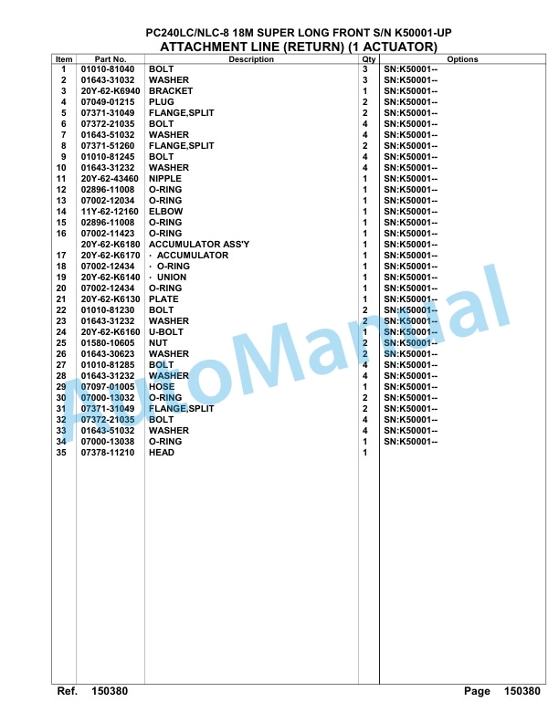 Komatsu PC240LC-8, PC240NLC-8 18M Super Long Front Hydraulic Excavator Parts Manual K50001-up 2 Komatsu PC240LC-8, PC240NLC-8 18M Super Long Front Hydraulic Excavator Parts Manual K50001-up-2
