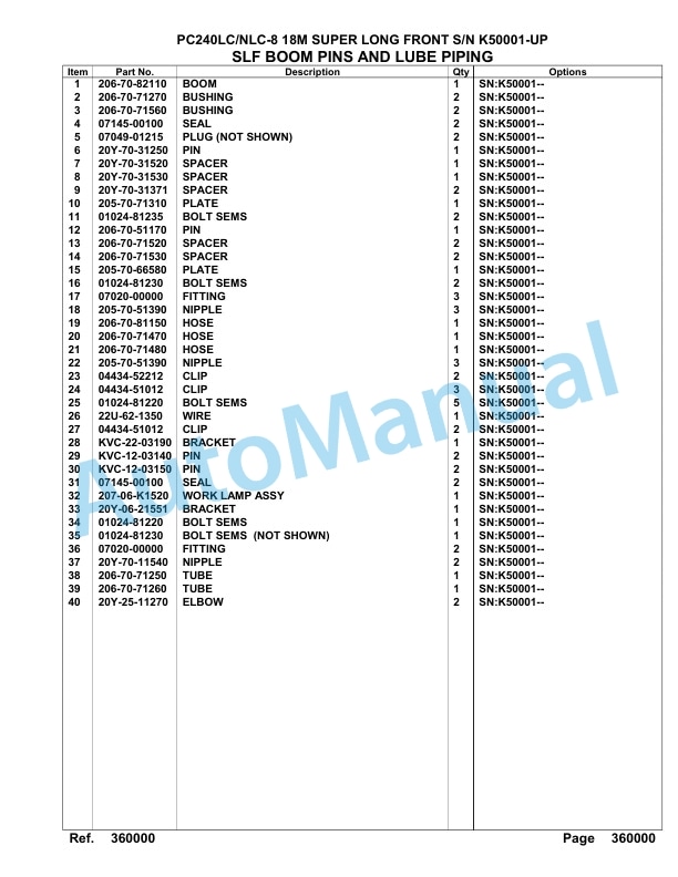 Komatsu PC240LC-8, PC240NLC-8 18M Super Long Front Hydraulic Excavator Parts Manual K50001-up 3 Komatsu PC240LC-8, PC240NLC-8 18M Super Long Front Hydraulic Excavator Parts Manual K50001-up-3