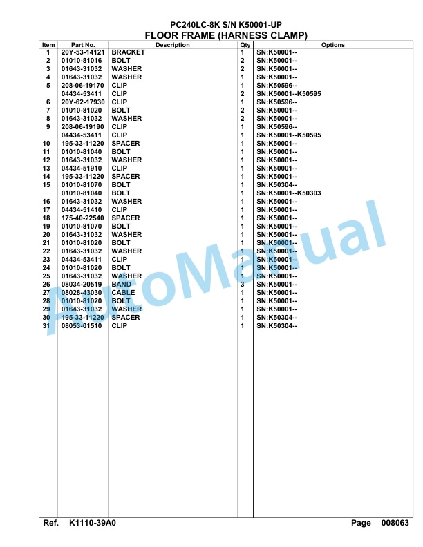 Komatsu PC240LC-8K Hydraulic Excavator Parts Manual SAA6D1HU-3