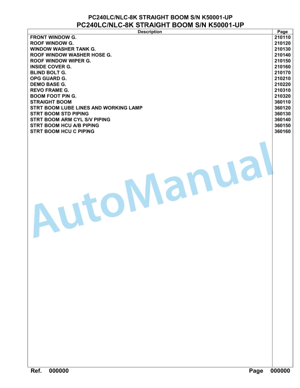 Komatsu PC240LC-8K, PC240NLC-8K Straight Boom Hydraulic Excavator Parts Manual K50001-up