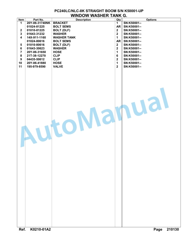 Komatsu PC240LC-8K, PC240NLC-8K Straight Boom Hydraulic Excavator Parts Manual K50001-up-2
