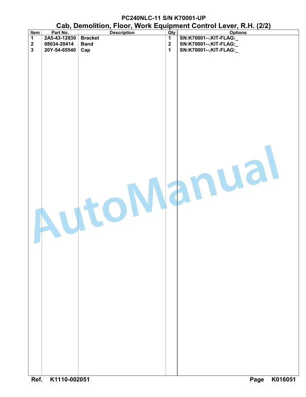 Komatsu PC240NLC-11 Hydraulic Excavator Parts Manual PC00005U-4
