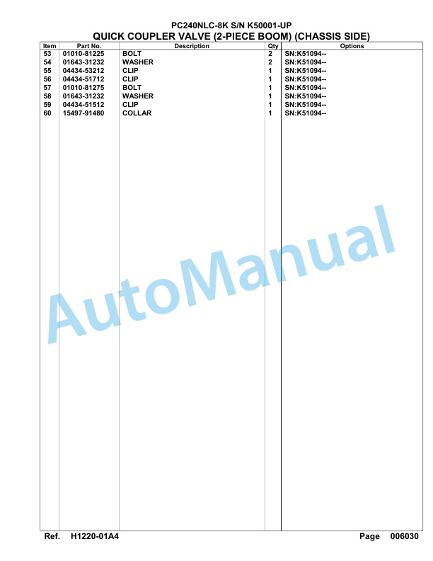 Komatsu PC240NLC-8K Hydraulic Excavator Parts Manual SAA6D1HU 2 Komatsu PC240NLC-8K Hydraulic Excavator Parts Manual SAA6D1HU-2