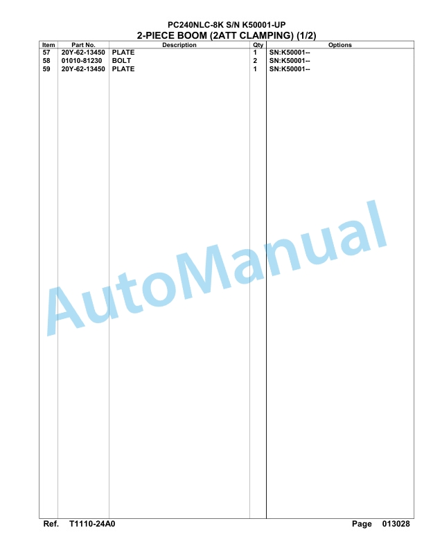 Komatsu PC240NLC-8K Hydraulic Excavator Parts Manual SAA6D1HU 4 Komatsu PC240NLC-8K Hydraulic Excavator Parts Manual SAA6D1HU-4