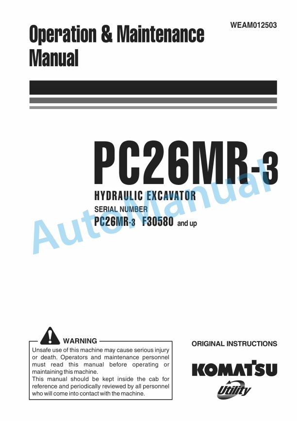 Komatsu PC26MR-3 Hydraulic Excavator Operation and Maintenance Manual WEAM012503