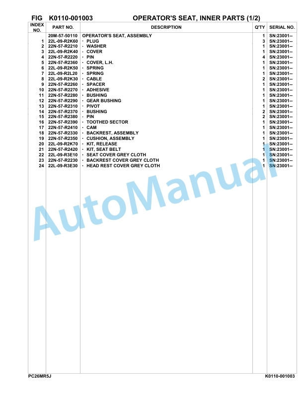 Komatsu PC26MR-5 Hydraulic Excavator Parts Manual 23001-UP 3 Komatsu PC26MR-5 Hydraulic Excavator Parts Manual 23001-UP-3