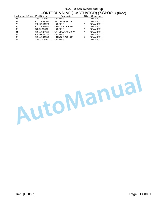 Komatsu PC270-8 Hydraulic Excavator Parts Manual DZAM0001-UP 2 Komatsu PC270-8 Hydraulic Excavator Parts Manual DZAM0001-UP-2