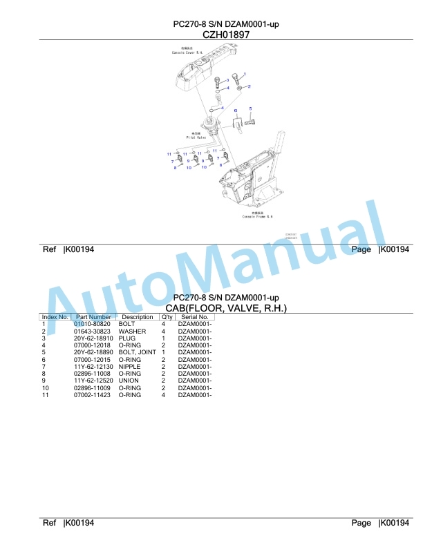 Komatsu PC270-8 Hydraulic Excavator Parts Manual DZAM0001-UP 4 Komatsu PC270-8 Hydraulic Excavator Parts Manual DZAM0001-UP-4