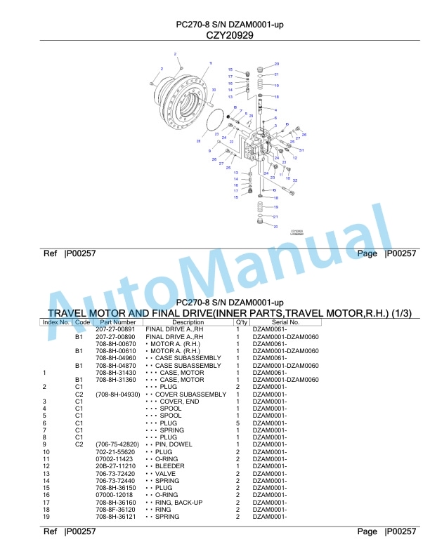 Komatsu PC270-8 Hydraulic Excavator Parts Manual DZAM0001-UP 5 Komatsu PC270-8 Hydraulic Excavator Parts Manual DZAM0001-UP-5