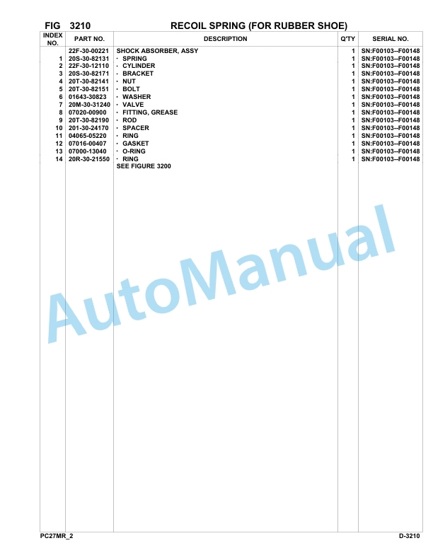 Komatsu PC27MR-2 Hydraulic Excavator Parts Manual F00103-up 2 Komatsu PC27MR-2 Hydraulic Excavator Parts Manual F00103-up-2