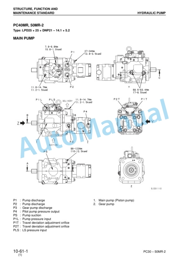 Alternative view of Komatsu PC27MR-2, PC30MR-2, PC35MR-2, PC40MR-2, PCMR50-2 Hydraulic Excavator Shop Manual SEBM032411