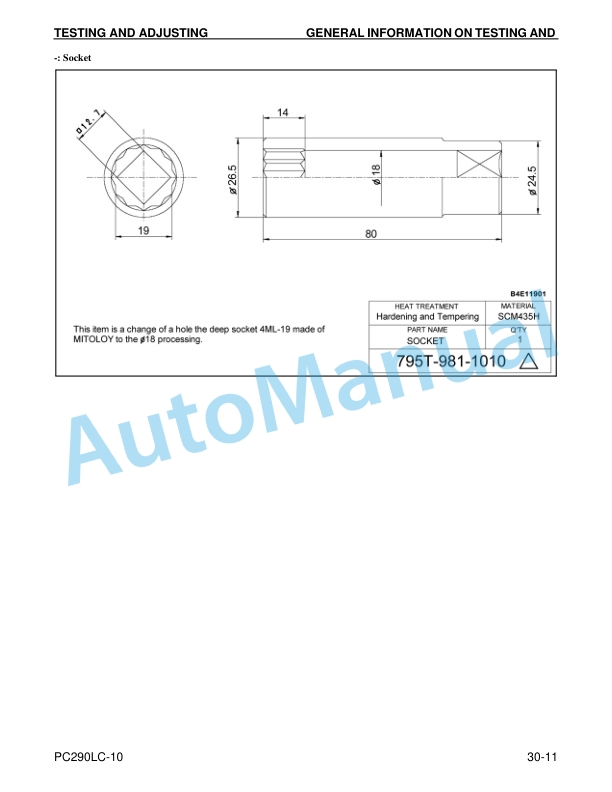 Alternative view of Komatsu PC290LC-10 Hydraulic Excavator Shop Manual CEBM025103