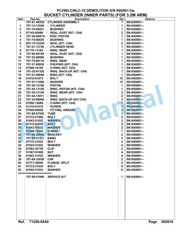 Komatsu PC290LC-10, PC290NLC-10 Demolition Hydraulic Excavator Parts Manual K60001-UP 5 Komatsu PC290LC-10, PC290NLC-10 Demolition Hydraulic Excavator Parts Manual K60001-UP-5