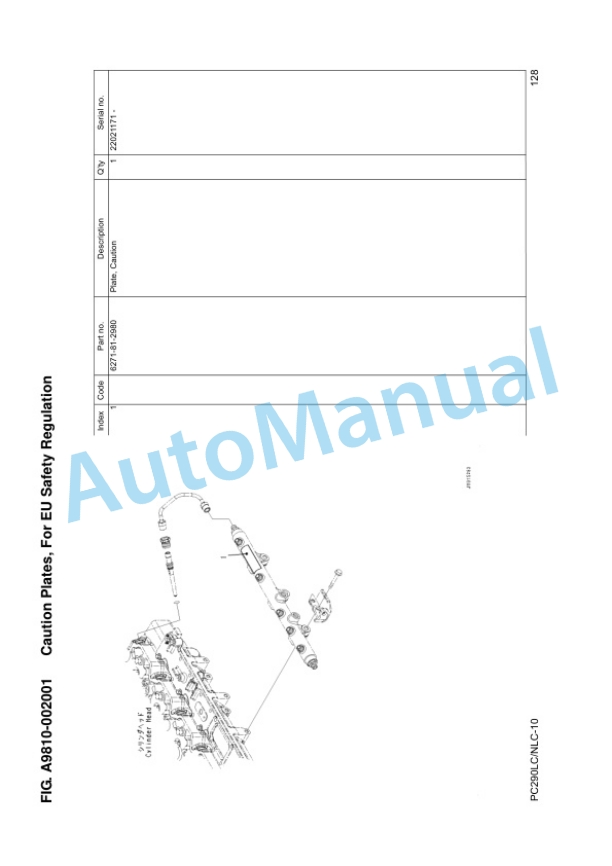 Alternative view of Komatsu PC290LC-10, PC290NLC-10 Hydraulic Excavator Parts Manual UEPC002600