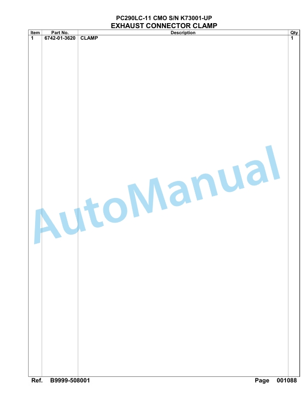 Komatsu PC290LC-11 CMO Hydraulic Excavator Parts Manual K73001-UP 2 Komatsu PC290LC-11 CMO Hydraulic Excavator Parts Manual K73001-UP-2