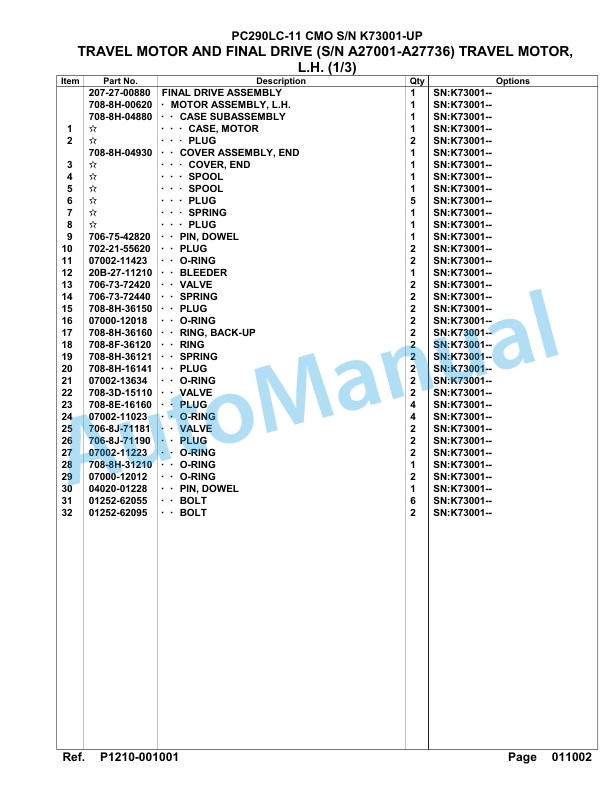 Komatsu PC290LC-11 CMO Hydraulic Excavator Parts Manual K73001-UP 5 Komatsu PC290LC-11 CMO Hydraulic Excavator Parts Manual K73001-UP-5