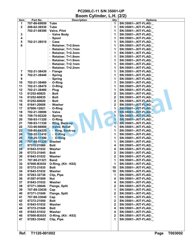 Komatsu PC290LC-11 Hydraulic Excavator Parts Manual 35001-UP 5 Komatsu PC290LC-11 Hydraulic Excavator Parts Manual 35001-UP-5