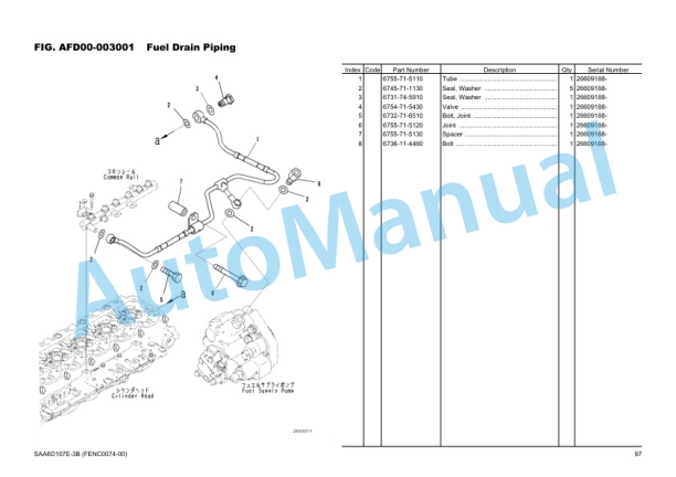 Alternative view of Komatsu PC290LC-11 Hydraulic Excavator Parts Manual FENC0074-00