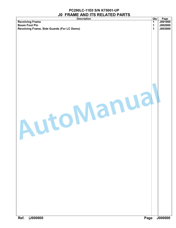 Komatsu PC290LC-11E0 Hydraulic Excavator Parts Manual PC00062U 3 Komatsu PC290LC-11E0 Hydraulic Excavator Parts Manual PC00062U-3