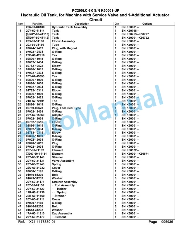 Komatsu PC290LC-8K Hydraulic Excavator Parts Manual K50001-UP 2 Komatsu PC290LC-8K Hydraulic Excavator Parts Manual K50001-UP-2
