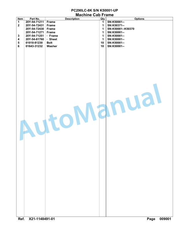 Komatsu PC290LC-8K Hydraulic Excavator Parts Manual K50001-UP 4 Komatsu PC290LC-8K Hydraulic Excavator Parts Manual K50001-UP-4