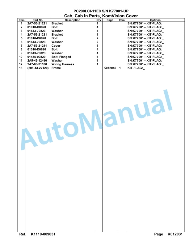 Komatsu PC290LCI-11E0 Hydraulic Excavator Parts Manual PC00088U 4 Komatsu PC290LCI-11E0 Hydraulic Excavator Parts Manual PC00088U-4
