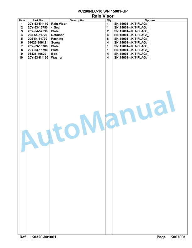 Komatsu PC290NLC-10 Hydraulic Excavator Parts Manual 15001-UP 3 Komatsu PC290NLC-10 Hydraulic Excavator Parts Manual 15001-UP-3
