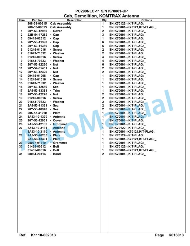 Komatsu PC290NLC-11 Hydraulic Excavator Parts Manual PC00012U 4 Komatsu PC290NLC-11 Hydraulic Excavator Parts Manual PC00012U-4