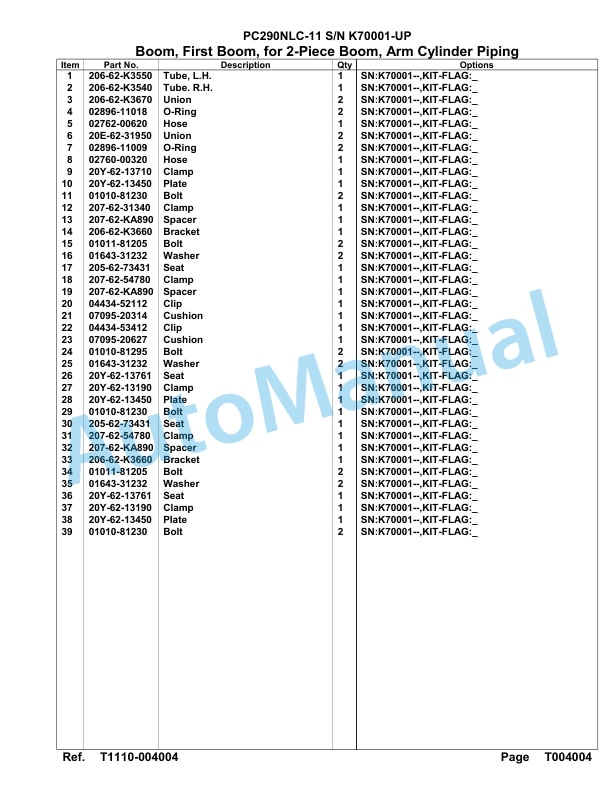 Komatsu PC290NLC-11 Hydraulic Excavator Parts Manual PC00012U 5 Komatsu PC290NLC-11 Hydraulic Excavator Parts Manual PC00012U-5