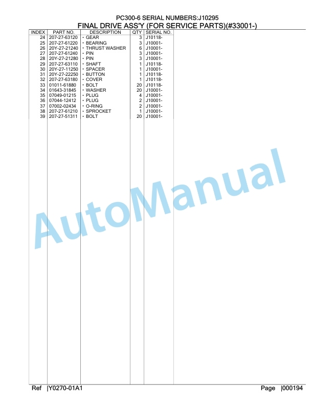 Komatsu PC300-6 Hydraulic Excavator Parts Manual J10295 5 Komatsu PC300-6 Hydraulic Excavator Parts Manual J10295-5