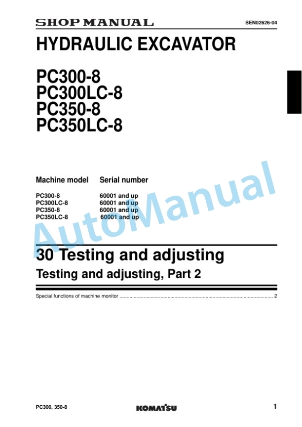 Komatsu PC300-8, PC300LC-8, PC350-8, PC350LC-8 Hydraulic Excavator Shop Manual SEN01983-17 3 Komatsu PC300-8, PC300LC-8, PC350-8, PC350LC-8 Hydraulic Excavator Shop Manual SEN01983-17 - Image 3