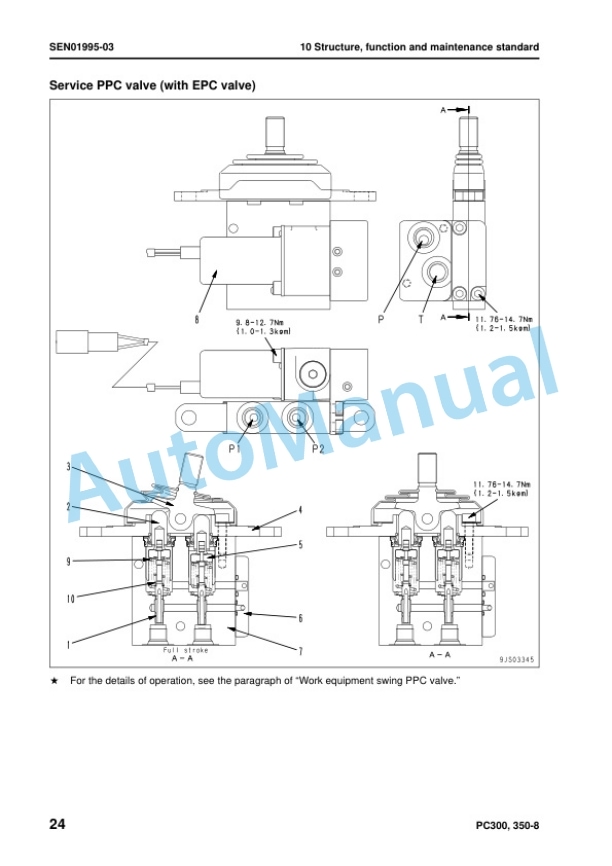 Alternative view of Komatsu PC300-8, PC300LC-8, PC350-8, PC350LC-8 Hydraulic Excavator Shop Manual SEN01983-20