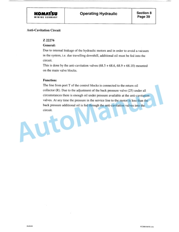 Komatsu PC3000-1 Hydraulic Mining Shovel Shop Manual SMPC30006194 4 Komatsu PC3000-1 Hydraulic Mining Shovel Shop Manual SMPC30006194 - Image 4