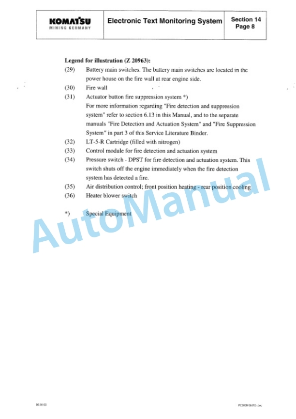 Komatsu PC3000-1 Hydraulic Mining Shovel Shop Manual SMPC30006225 5 Komatsu PC3000-1 Hydraulic Mining Shovel Shop Manual SMPC30006225 - Image 5