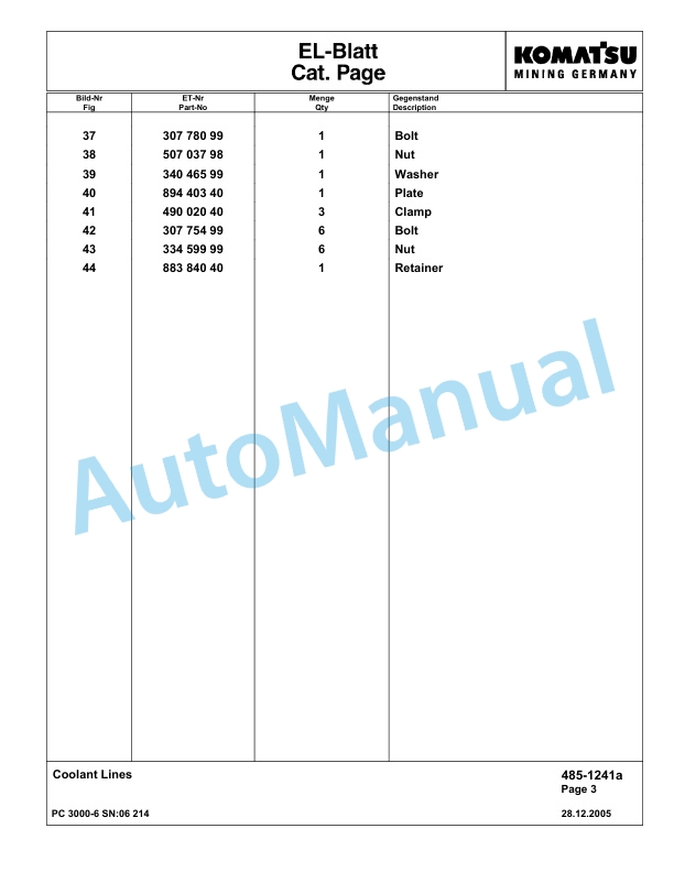 Komatsu PC3000-6 Hydraulic Mining Excavator Parts Manual G06214-2