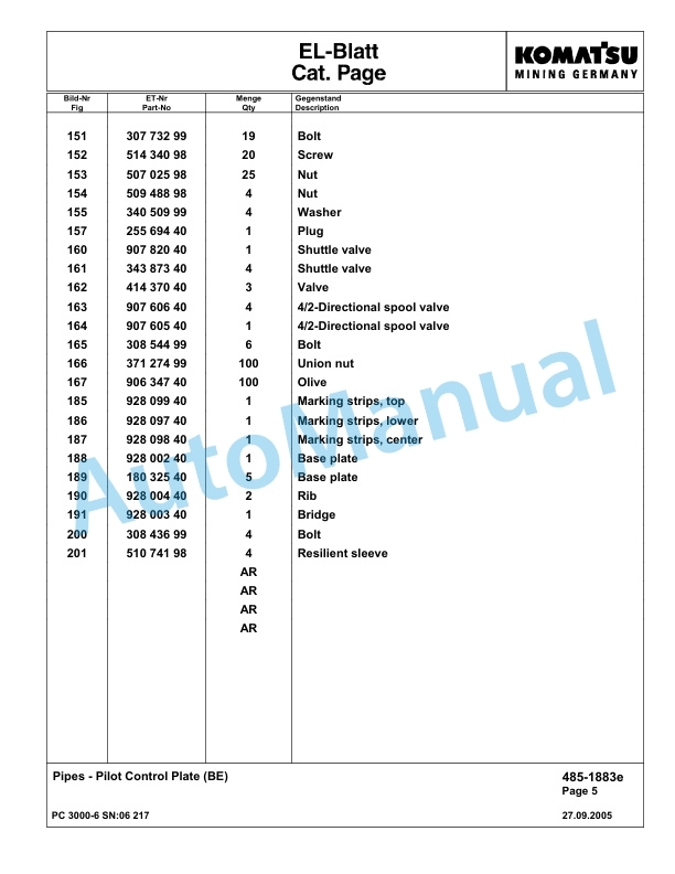 Komatsu PC3000-6 Hydraulic Mining Excavator Parts Manual G06217-3