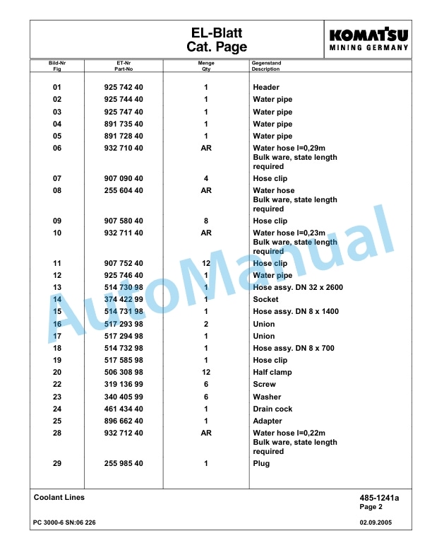 Komatsu PC3000-6 Hydraulic Mining Excavator Parts Manual G06226-2