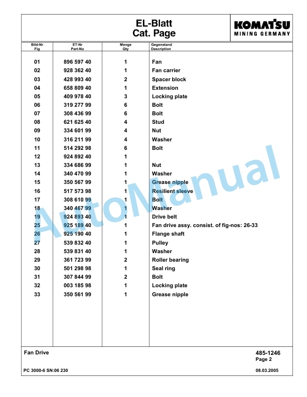 Komatsu PC3000-6 Hydraulic Mining Excavator Parts Manual G06230-2