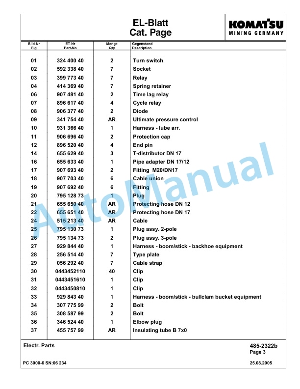 Komatsu PC3000-6 Hydraulic Mining Excavator Parts Manual G06234-4