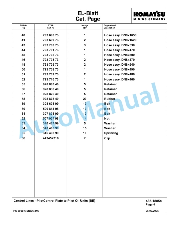 Komatsu PC3000-6 Hydraulic Mining Excavator Parts Manual G06246-3