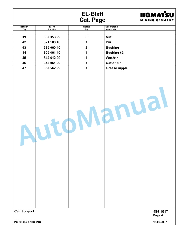 Komatsu PC3000-6 Hydraulic Mining Excavator Parts Manual G06248-3