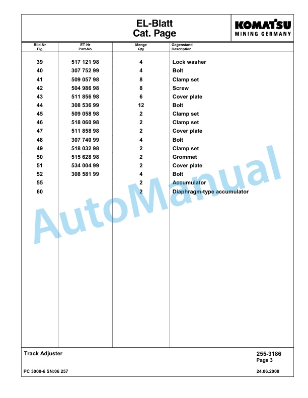 Komatsu PC3000-6 Hydraulic Mining Excavator Parts Manual G06257-3