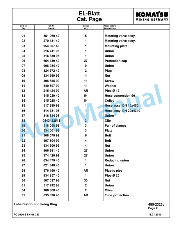 Komatsu PC3000-6 Hydraulic Mining Excavator Parts Manual G06269-4