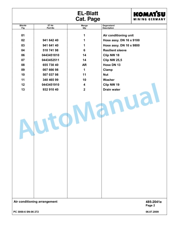 Komatsu PC3000-6 Hydraulic Mining Excavator Parts Manual G06272-3