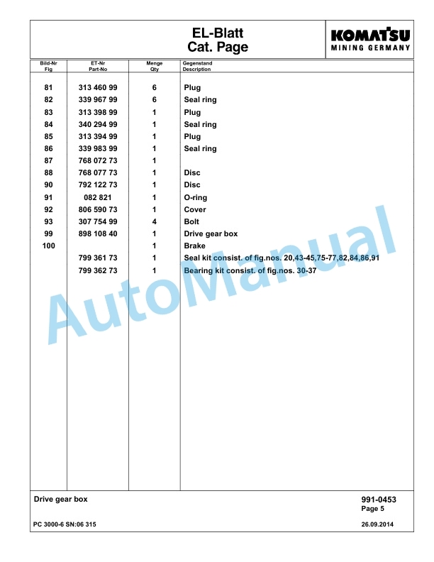 Komatsu PC3000-6 Hydraulic Mining Excavator Parts Manual G06315-5