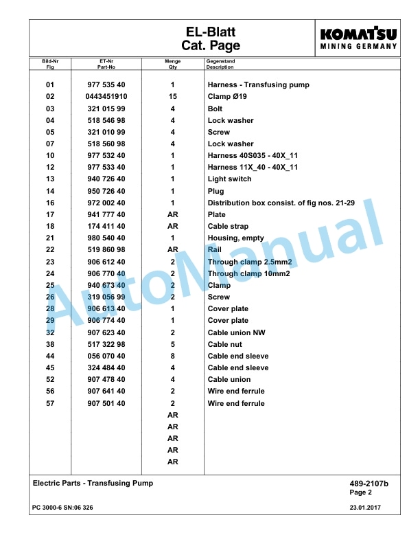 Komatsu PC3000-6 Hydraulic Mining Excavator Parts Manual G06326-4