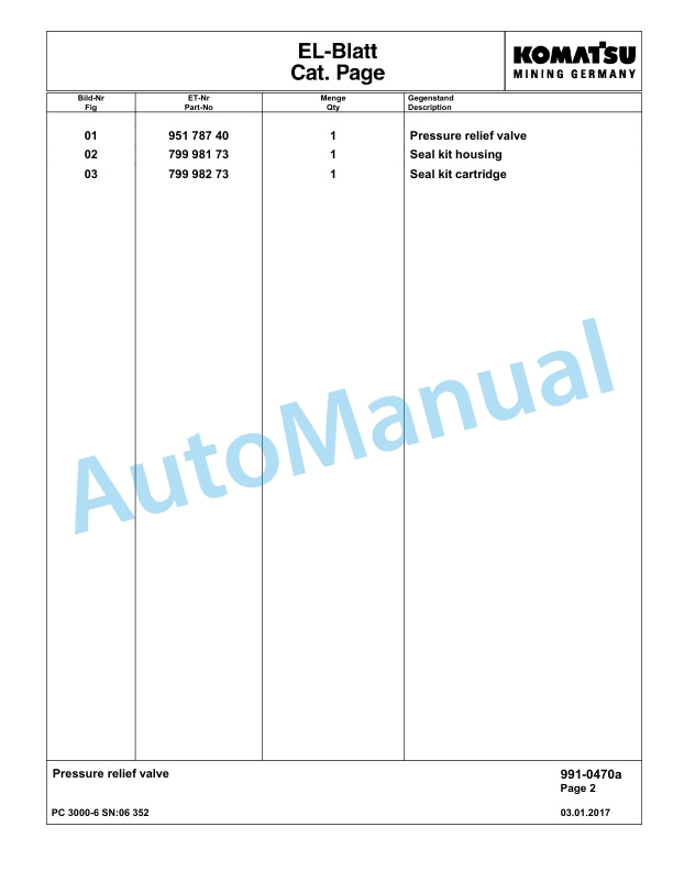 Komatsu PC3000-6 Hydraulic Mining Excavator Parts Manual G06352-5