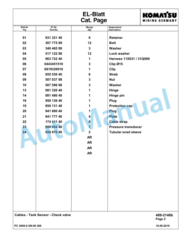 Komatsu PC3000-6 Hydraulic Mining Excavator Parts Manual G06366-4