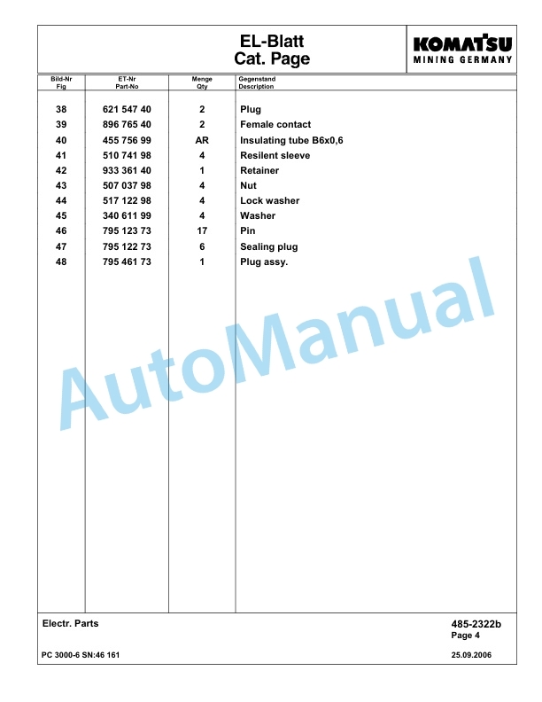 Komatsu PC3000-6 Hydraulic Mining Excavator Parts Manual G46161-4